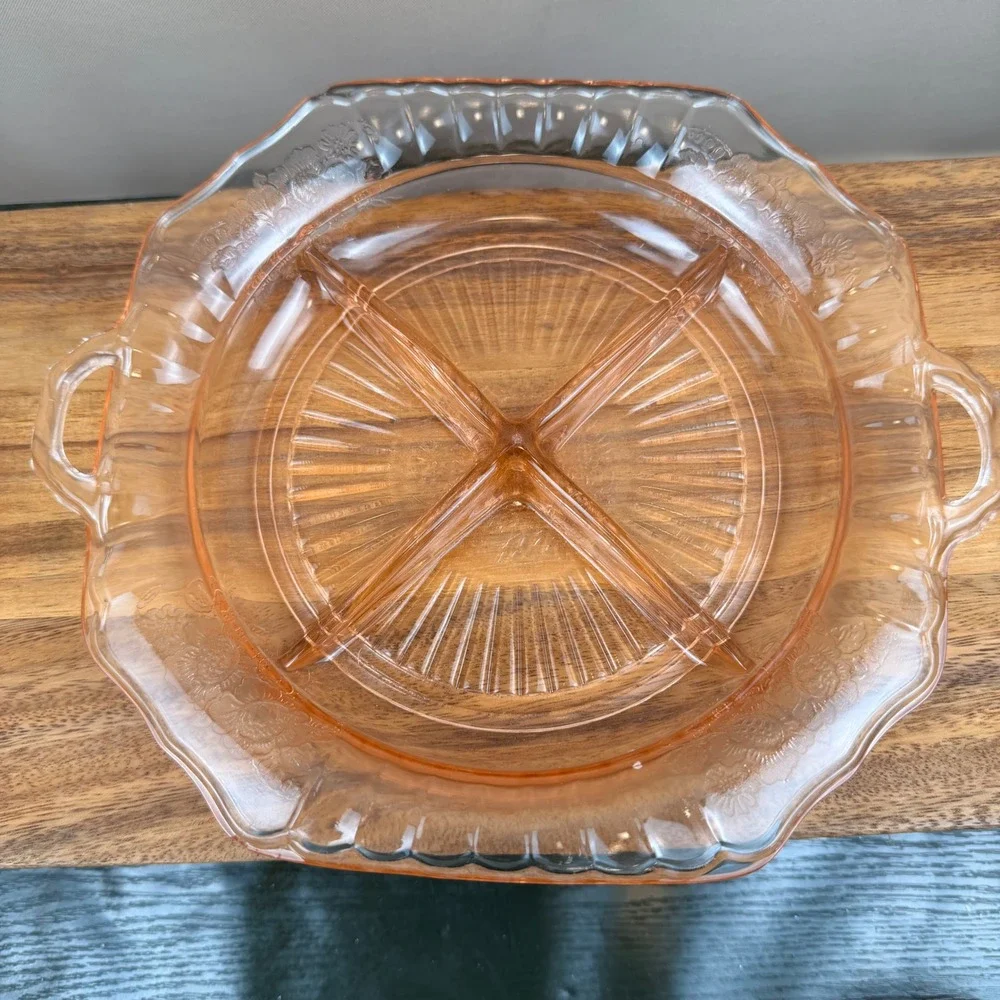 Anchor Hocking Mayfair Open Rose Pink Depression Glass Divided Grill Plate 10.5